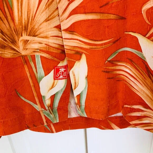 TOMMY BAHAMA Tropical  Silk  Camp Shirt Salmon Button Front Short Sleeve XXL - Picture 6 of 7